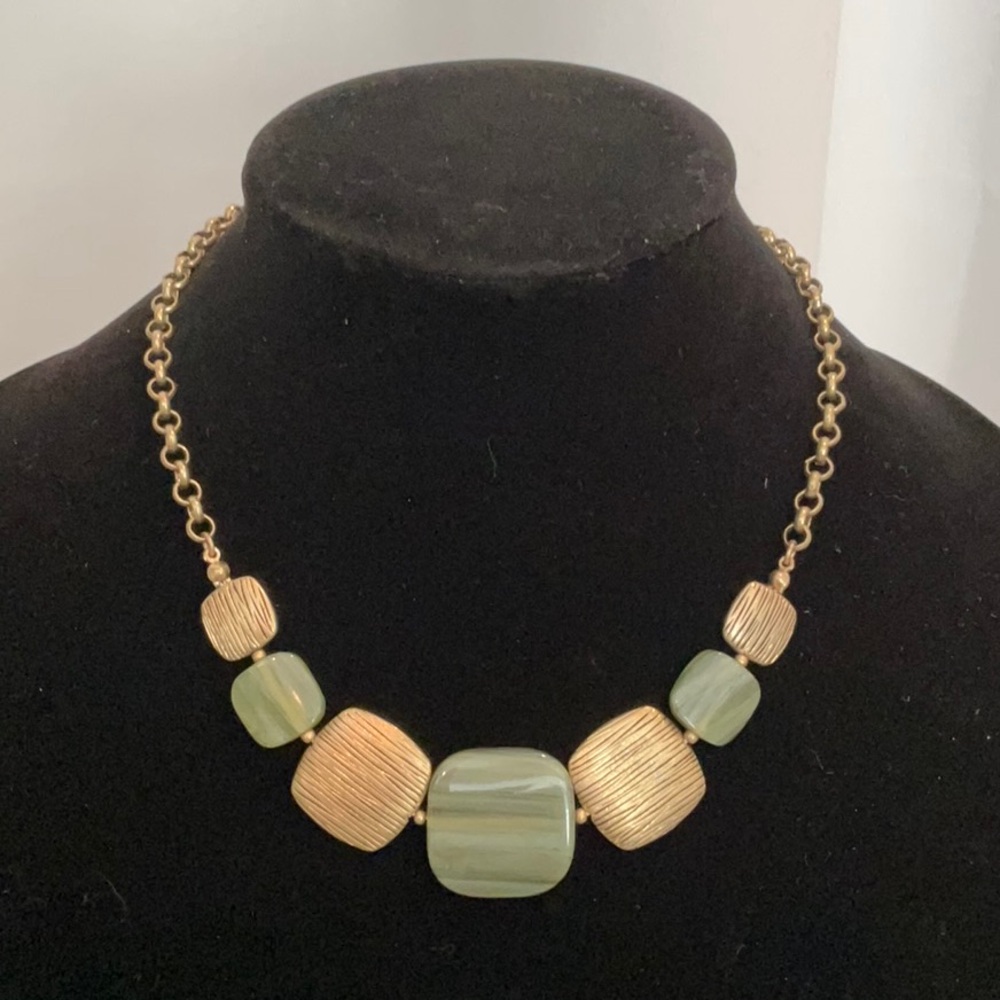 Jones New York Olive Green and Gold Tone Choker Necklace